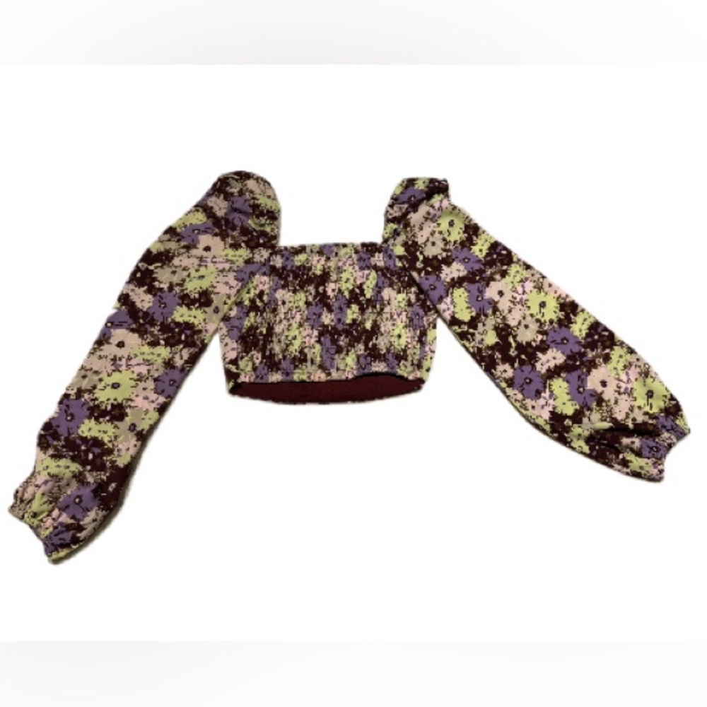 OPEN EDIT NWOT LADIES LONG SLEEVE FLORAL CROP TOP, SIZE XXS